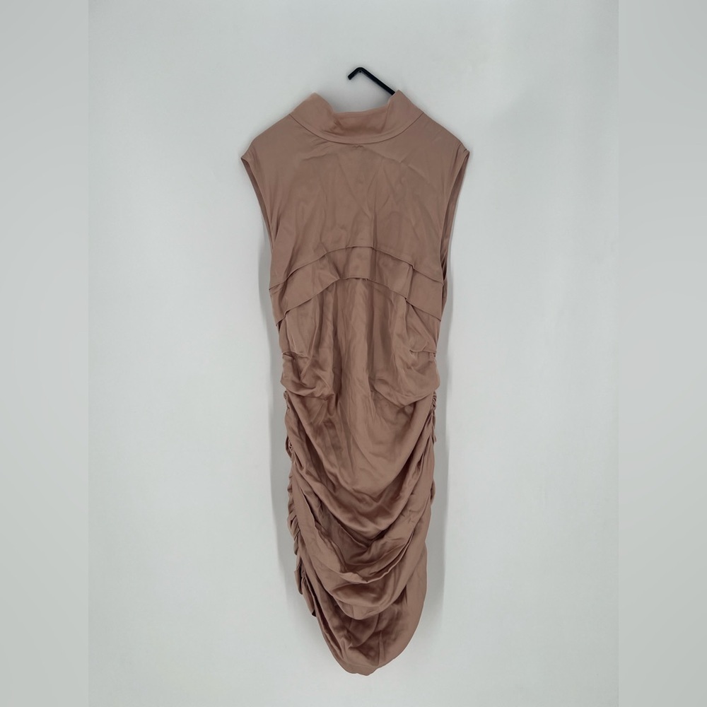 Dundas x Revolve Grace Satin Ruched Mock-neck Mini Dress In Blush